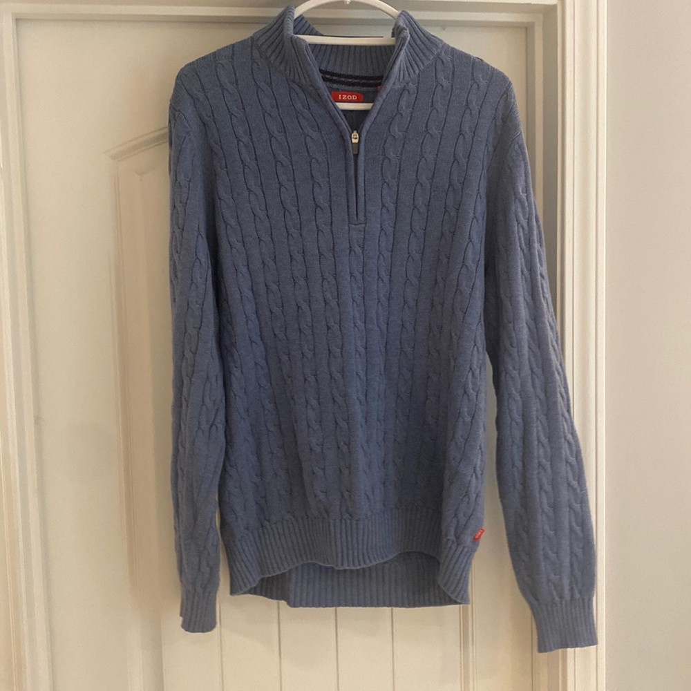 Mens Blue Izod Sweater, Half Zip, Size-M